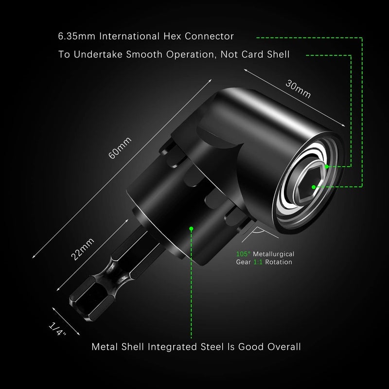 HoooWooo Impact Grade Driver Sockets Adapter Extension Set Drill Bit 3Pcs 1/4 3/8 1/2" Universal Socket Adapter Set and Right Angle Drill 105 Degree Right Angle Screwdriver Set Drill Hex Bit Socket Adapter - Image 2